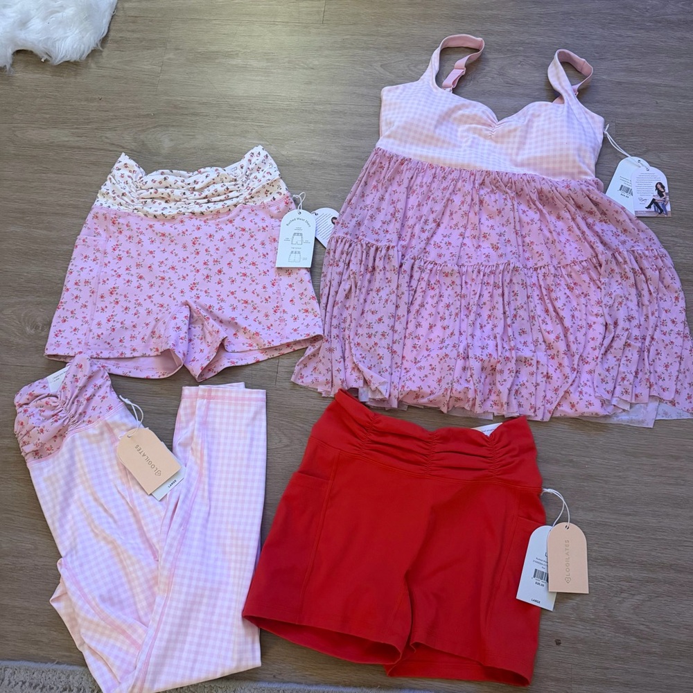 Blogilates Floral Shorts Gingham Legging Babydoll Dress Red Shorts Lot Large NWT